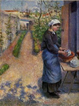 Camille Pissarro : Young Woman Washing Plates